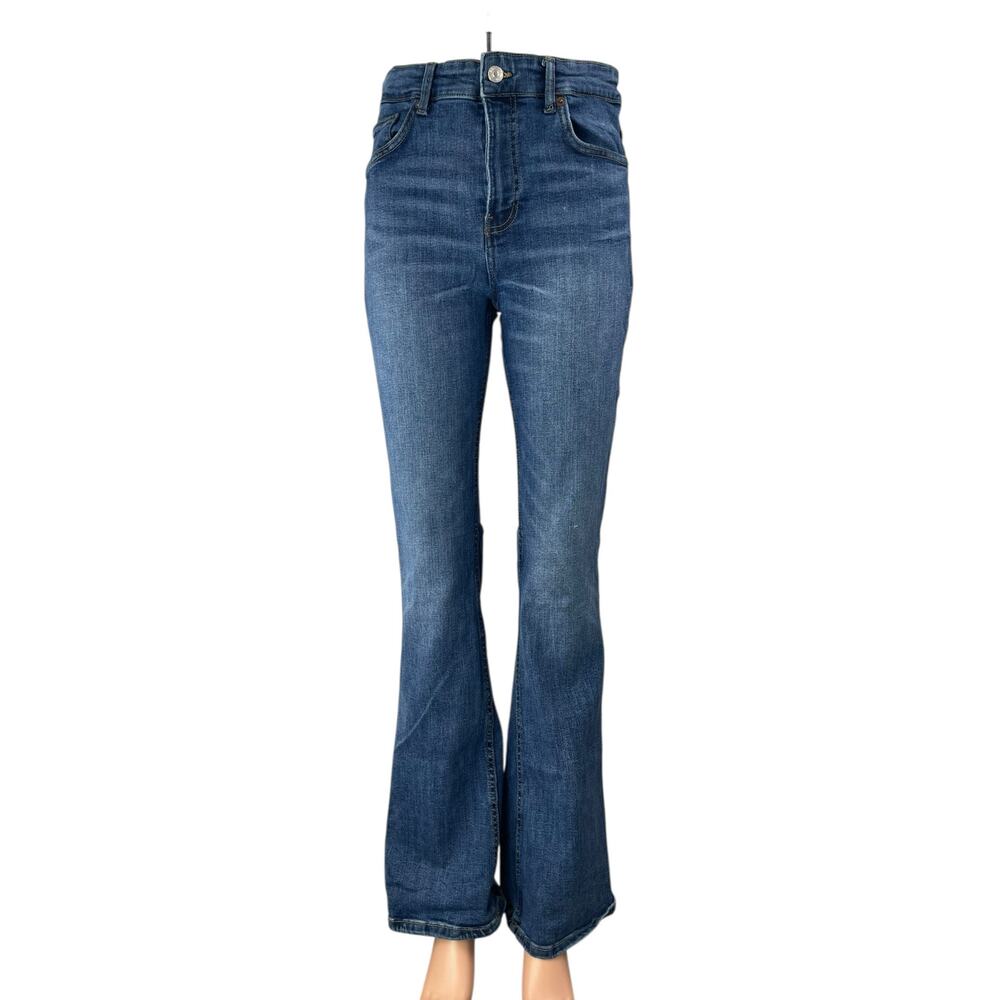 Zara Blue Medium Wash Slim Fit High Waisted Bootcut Flare Denim Jeans Pants Sz 8